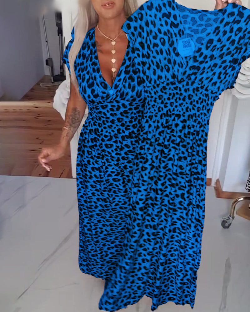 Elegant Leopard Print Dress with V-Neck