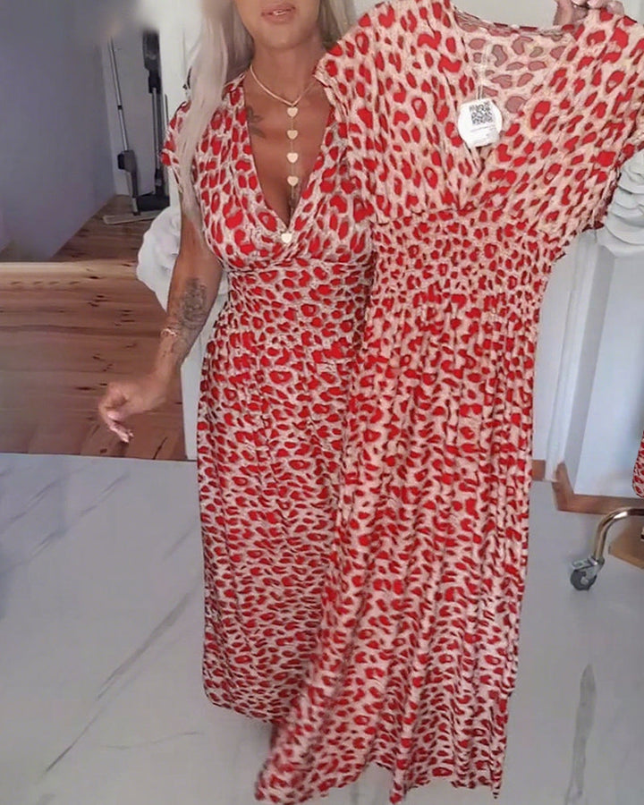 Elegant Leopard Print Dress with V-Neck