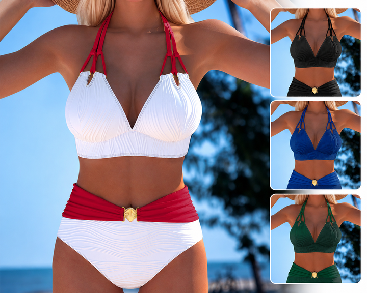 Lily | High Waisted Double Strap Swimsuit with Contrast Color
