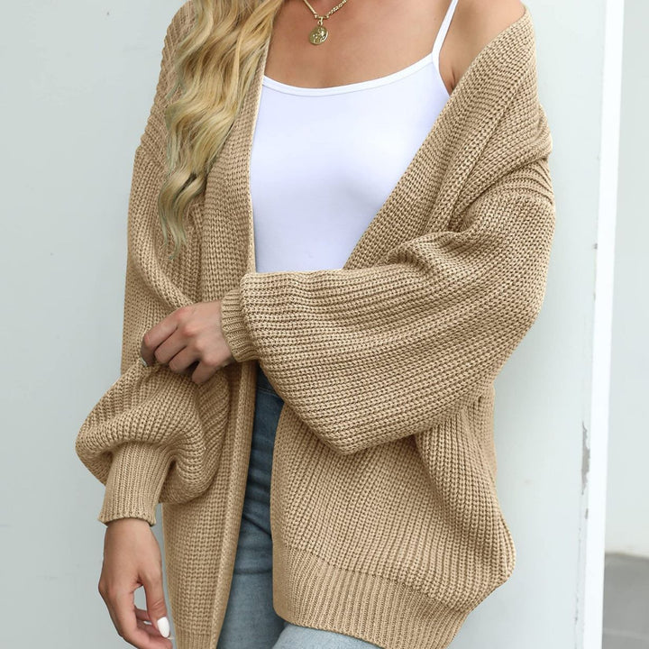 Knitted cardigan for women with long lantern sleeves
