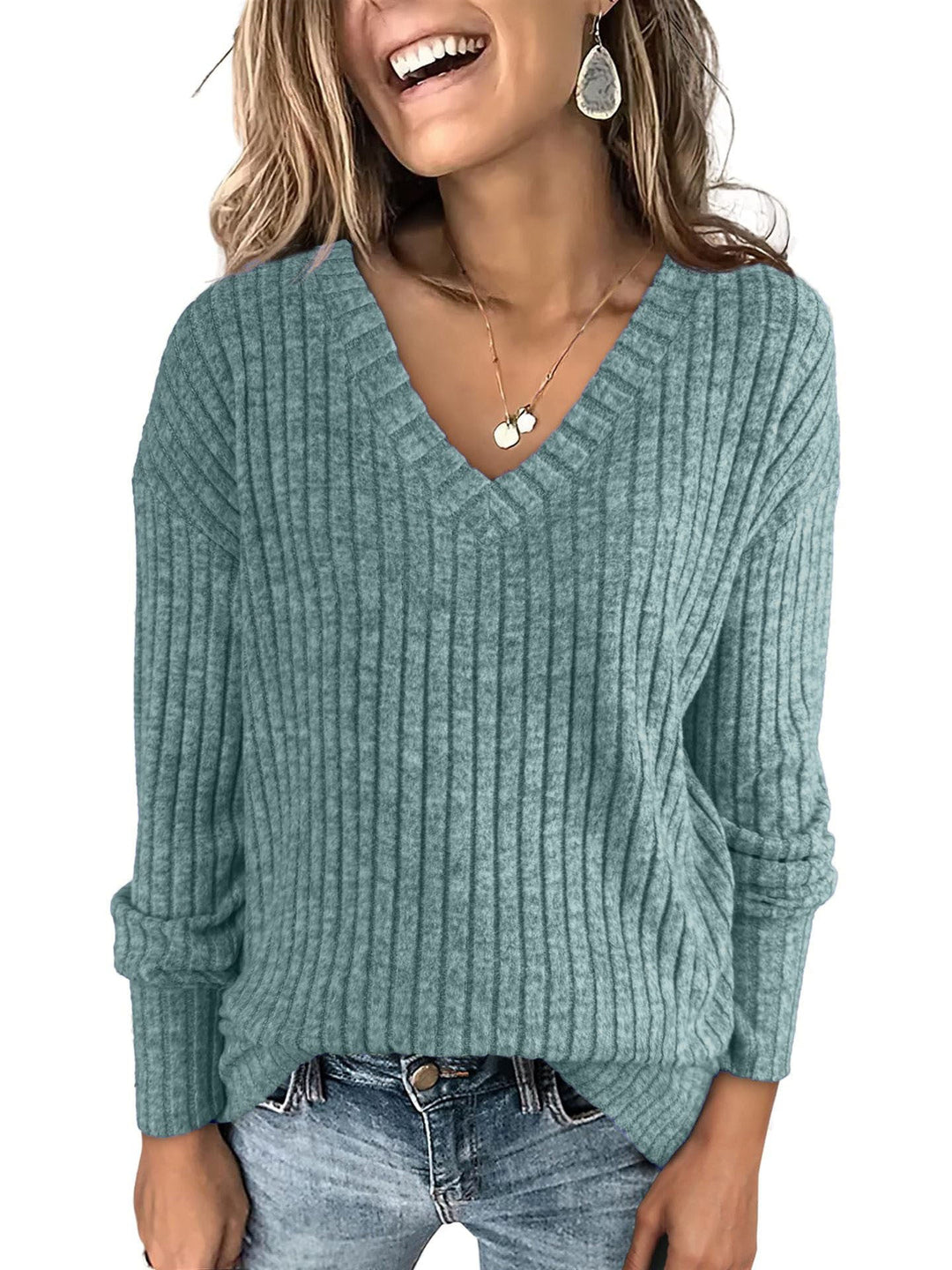 EVELYN™ - Women V Neck Oversized Lightweight Knit Sweater