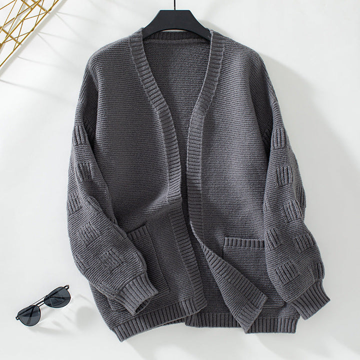 Loose-Fitting Solid Casual Cardigan with Long Sleeves