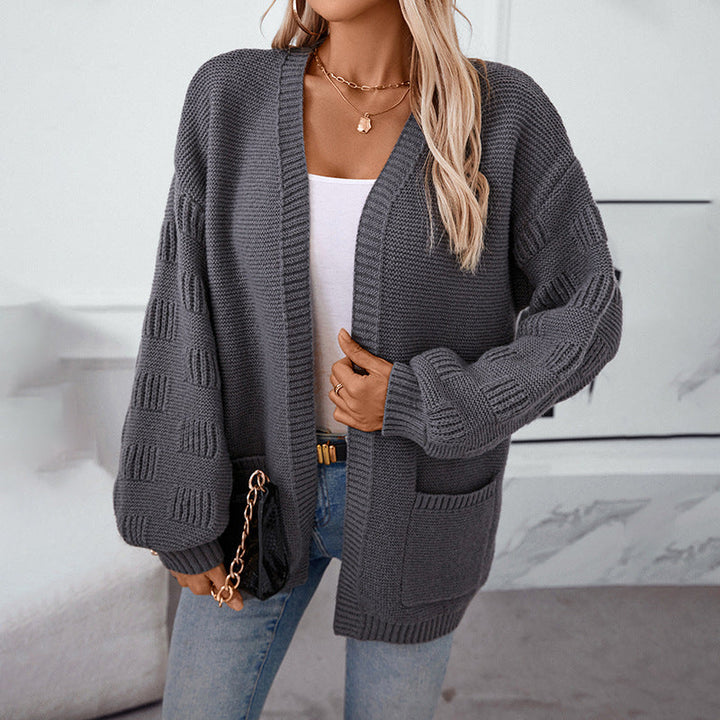 Loose-Fitting Solid Casual Cardigan with Long Sleeves