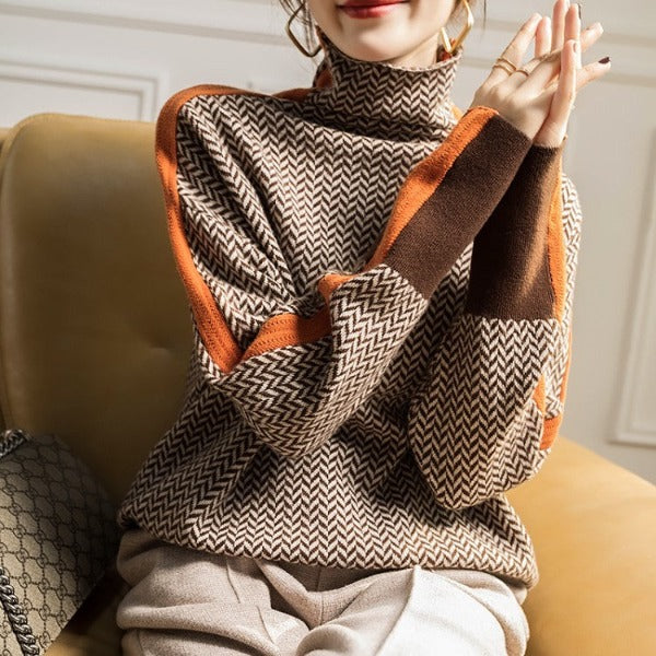 Carmen | Turtleneck Sweater with Contrasting Stripes