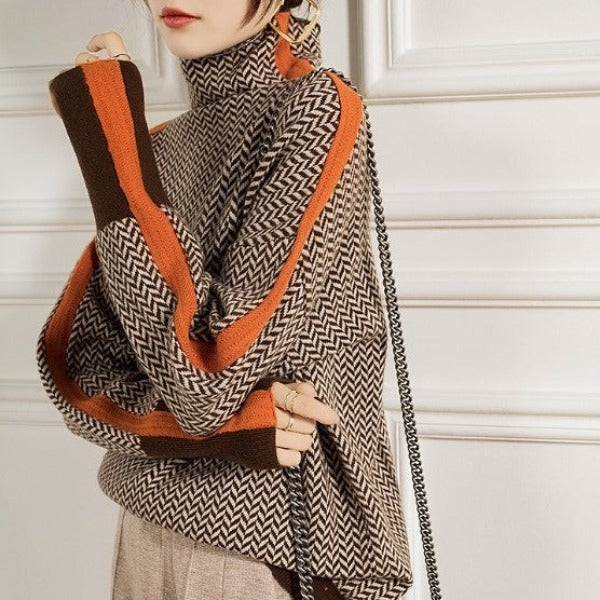 Carmen | Turtleneck Sweater with Contrasting Stripes