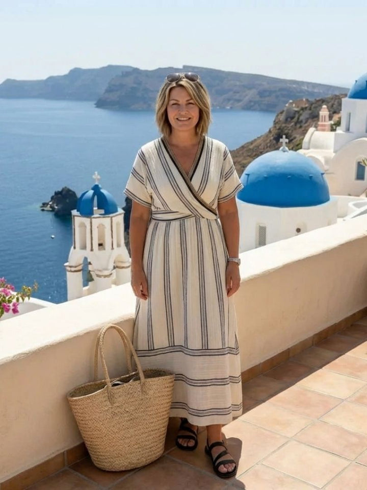 Tess | V Neck Short Sleeve Wrap Waist Midi Dress