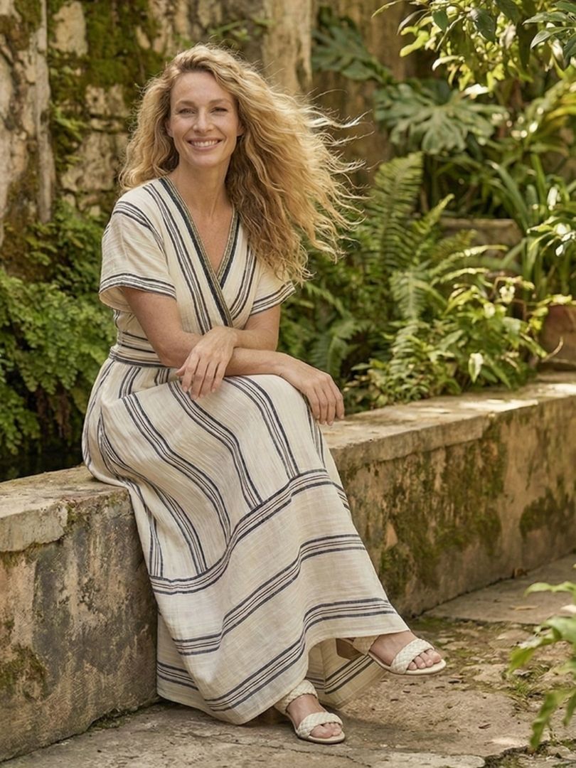 Tess | V Neck Short Sleeve Wrap Waist Midi Dress