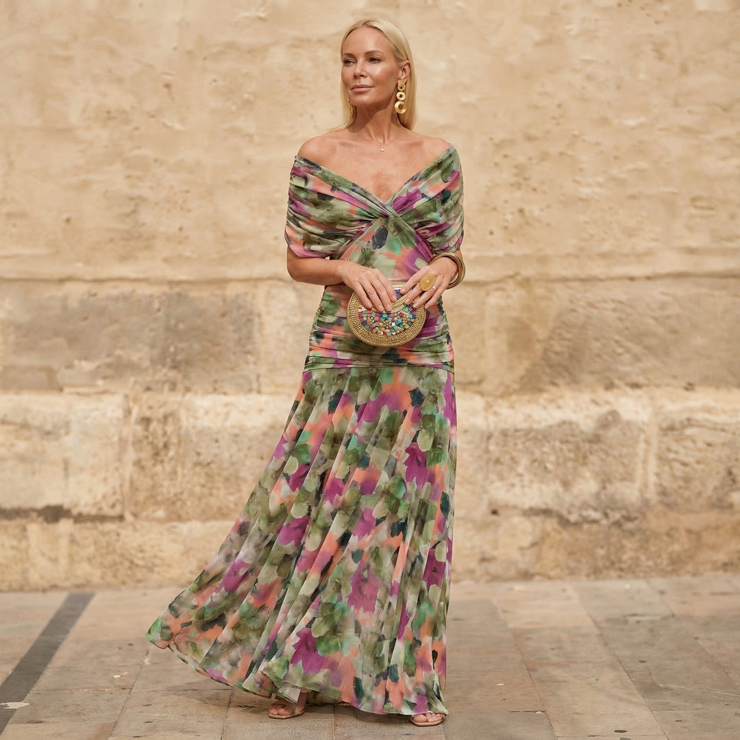 Florendra | Long Floral Dress with V-Neck